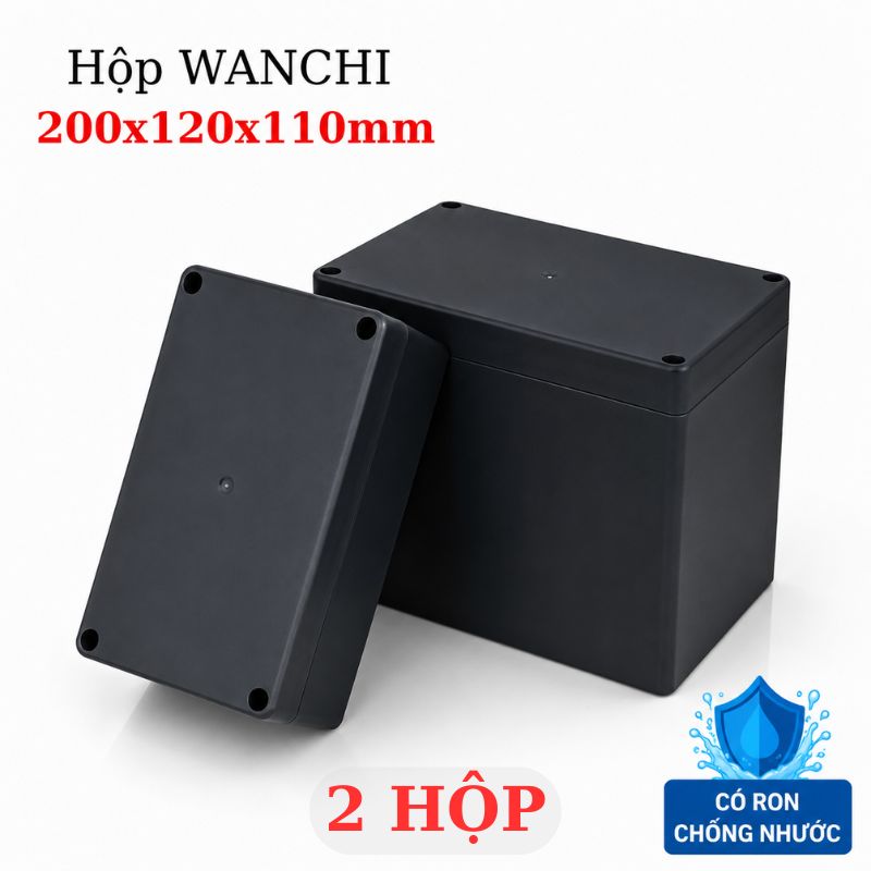 Hộp Nhựa ABS chống nước 200x120x110mm Wanchi, màu đen nắp đục