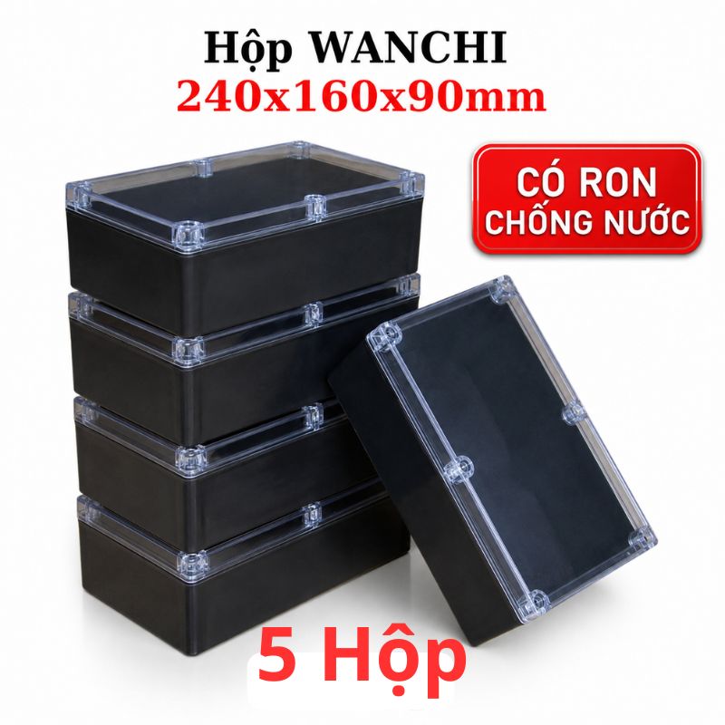 Hộp Nhựa ABS chống nước 240x160x90mm Wanchi, màu đen nắp trong suốt