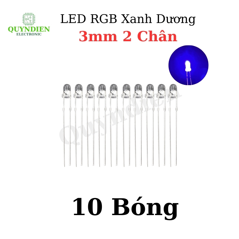Đèn LED RGB Xanh Dương 3mm 2 Chân Mini Siêu Sáng - 10 Bóng