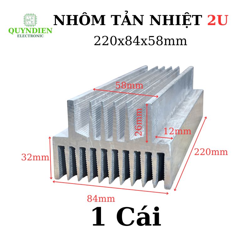 Nhôm 2U dài 220mm (220x84x58mm) loại dày, tản nhiệt cho main công suất