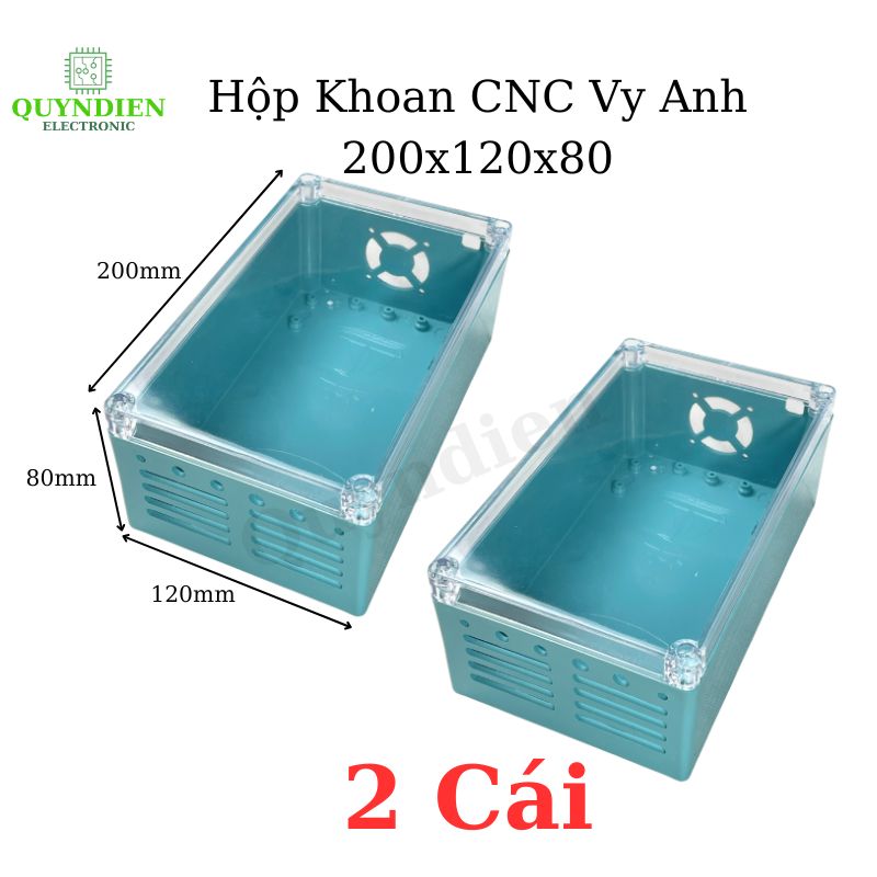 Hộp nhựa VY ANH khoan sẵn 200x120x80mm Xanh nắp Trong