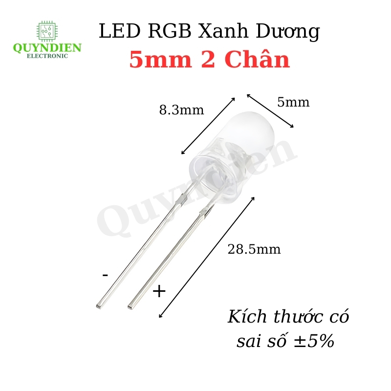 Đèn LED RGB Xanh Dương 5mm 2 Chân Siêu Sáng - 10 Bóng
