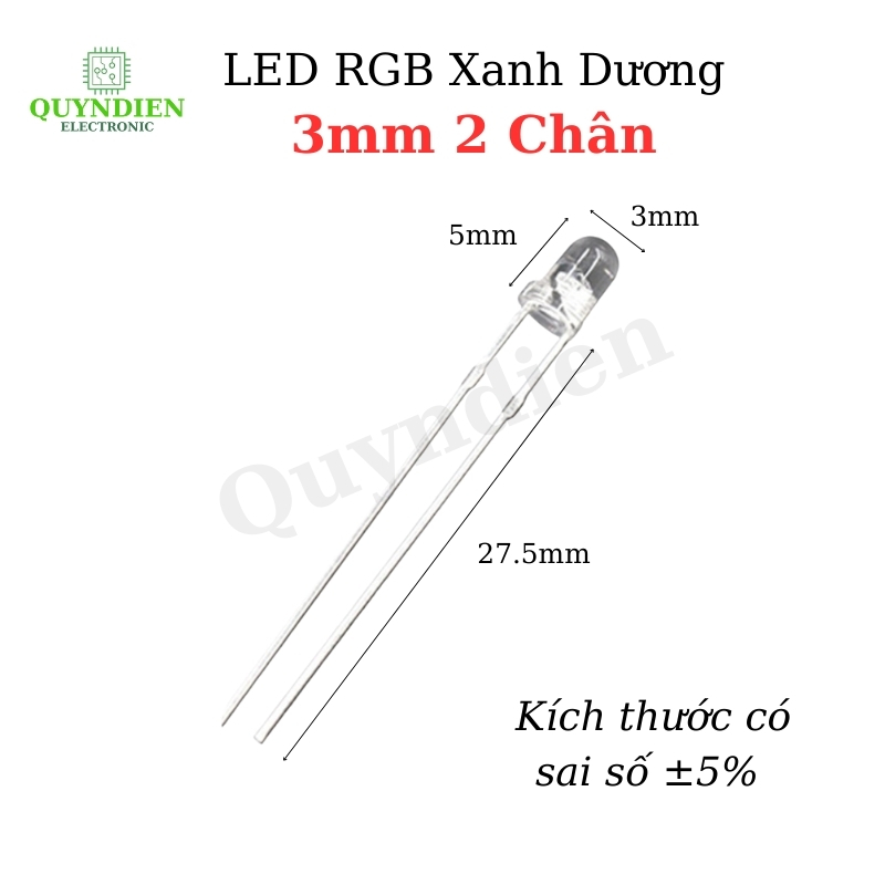 Đèn LED RGB Xanh Dương 3mm 2 Chân Mini Siêu Sáng - 10 Bóng