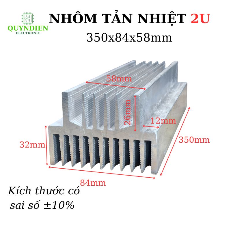 Nhôm 2U dài 350mm (350x84x58mm) loại dày, tản nhiệt cho main công suất