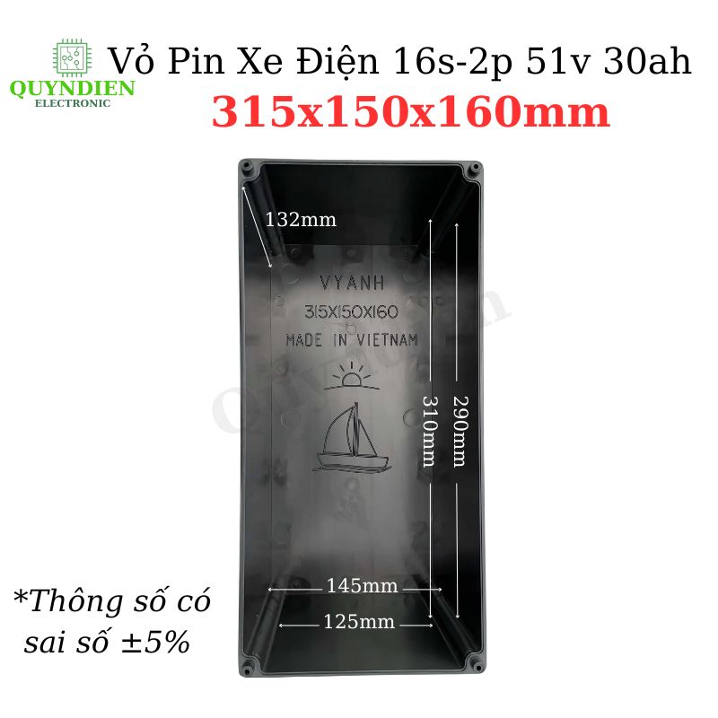 Hộp Đựng Pin Xe điện 16s 2p 51v 30ah Vy Anh 315x150x160mm Bảo Vệ Pin