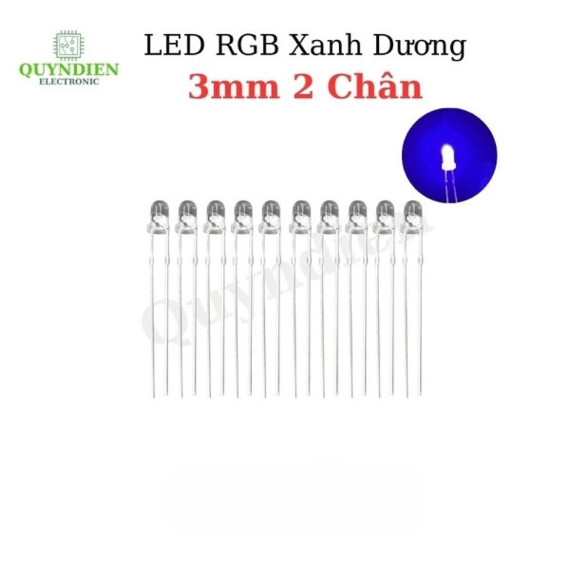 Đèn LED RGB 3mm Tròn 2 Chân Xanh Dương - 10 Bóng