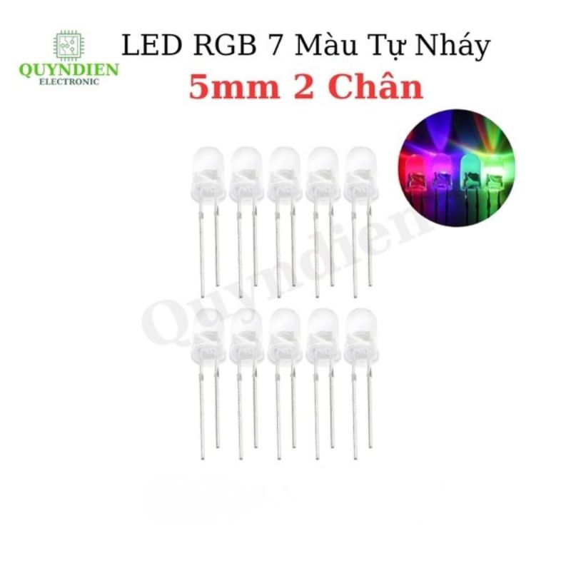 Đèn LED RGB 5mm Tròn 2 Chân 7 Màu - 10 Bóng