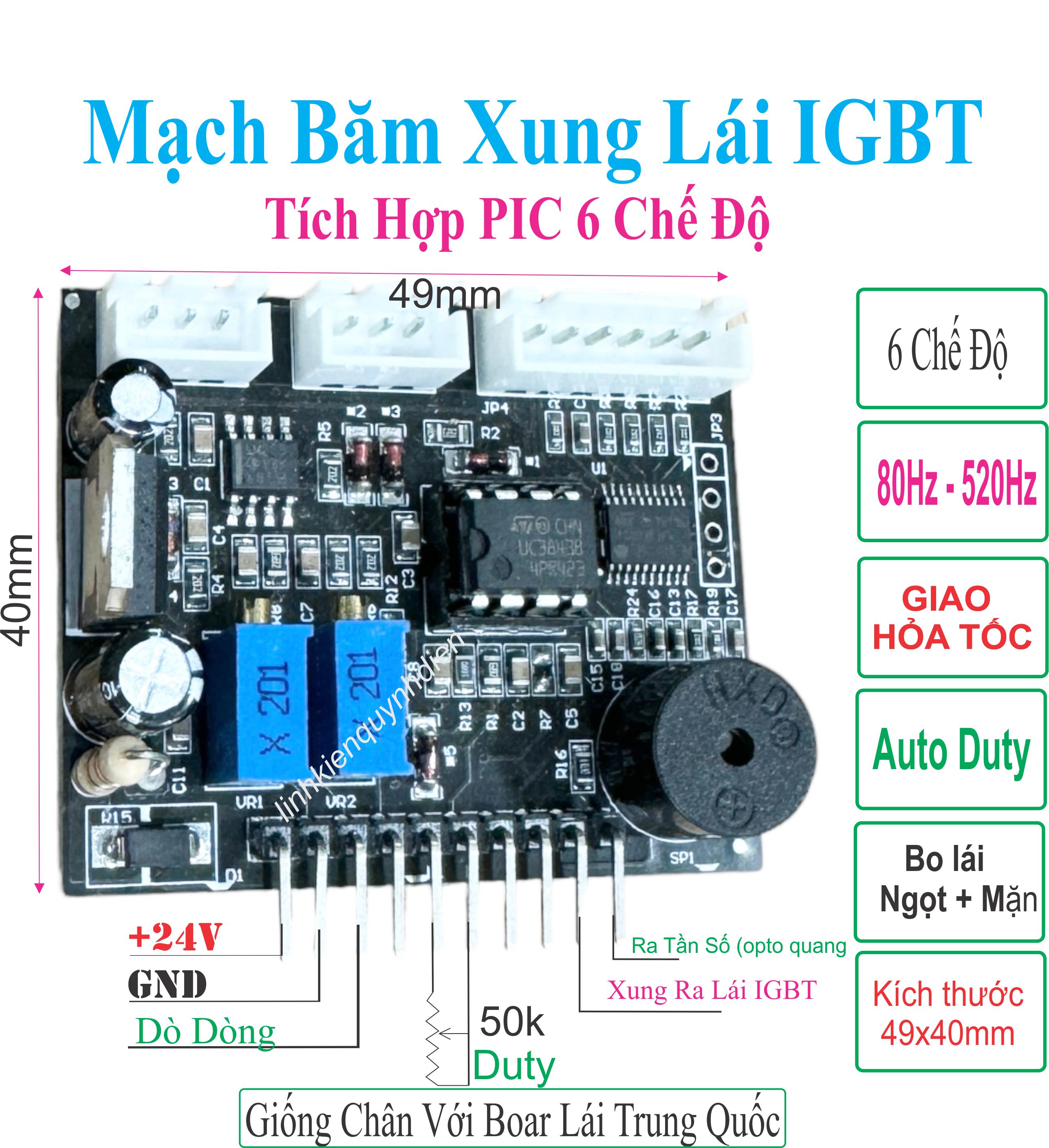 Mạch băm xung lái IGBT tích hợp 2 in 1 UC3842 + PIC 6 chế độ
