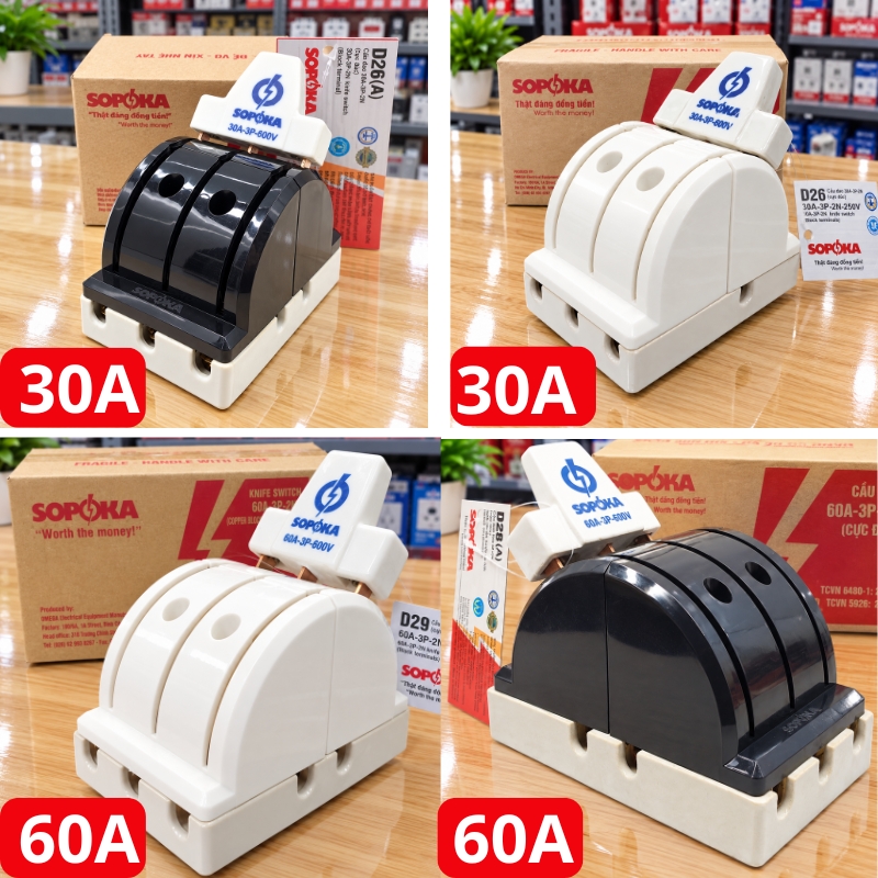 Cầu Dao Đảo 3 Pha 3P 600V Đế Sứ SOPOKA