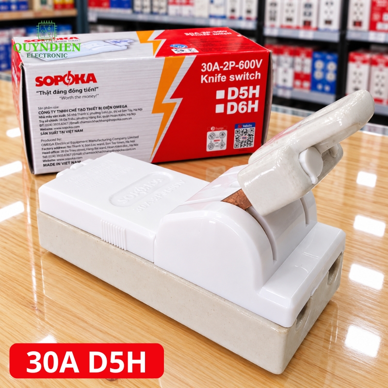 Cầu Dao Đế Sứ 1 Pha 2P 600V Cực Đúc SOPOKA
