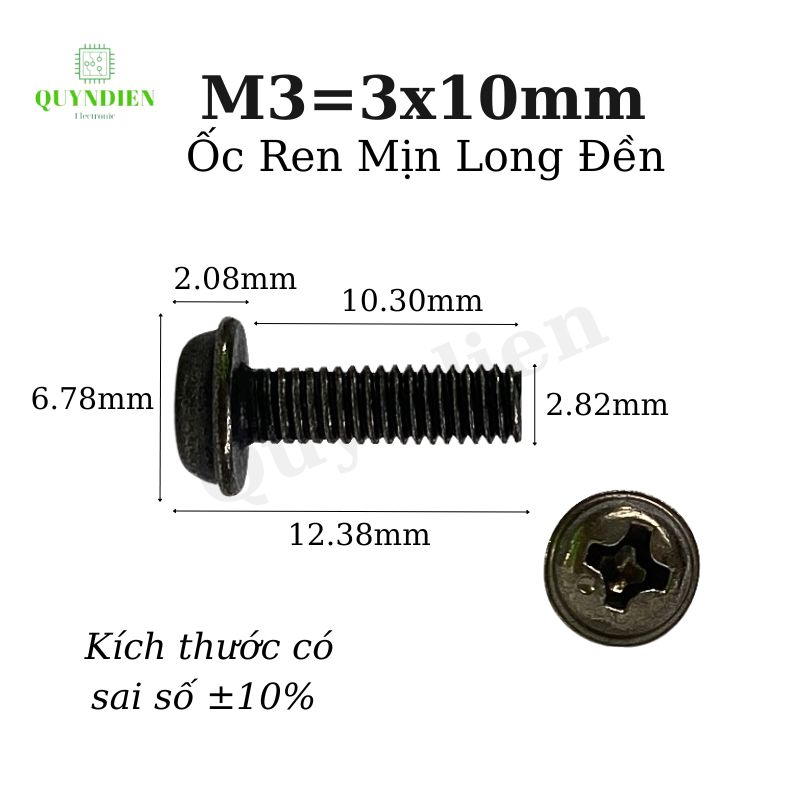 Ốc vít ren mịn M3x10mm đầu long đền dài 10mm - 100 Con