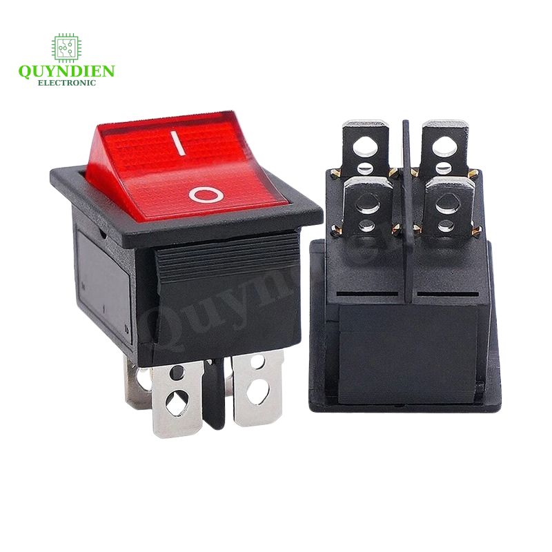 Công Tắc Bập Bênh 4 Chân KCD4 15/30A 250V Đỏ Có Đèn