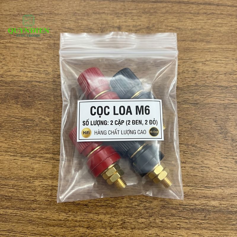 Cặp Jack loa JS333 M6 Cọc Đồng NẮP NHỰA Đỏ Đen trục 6mm