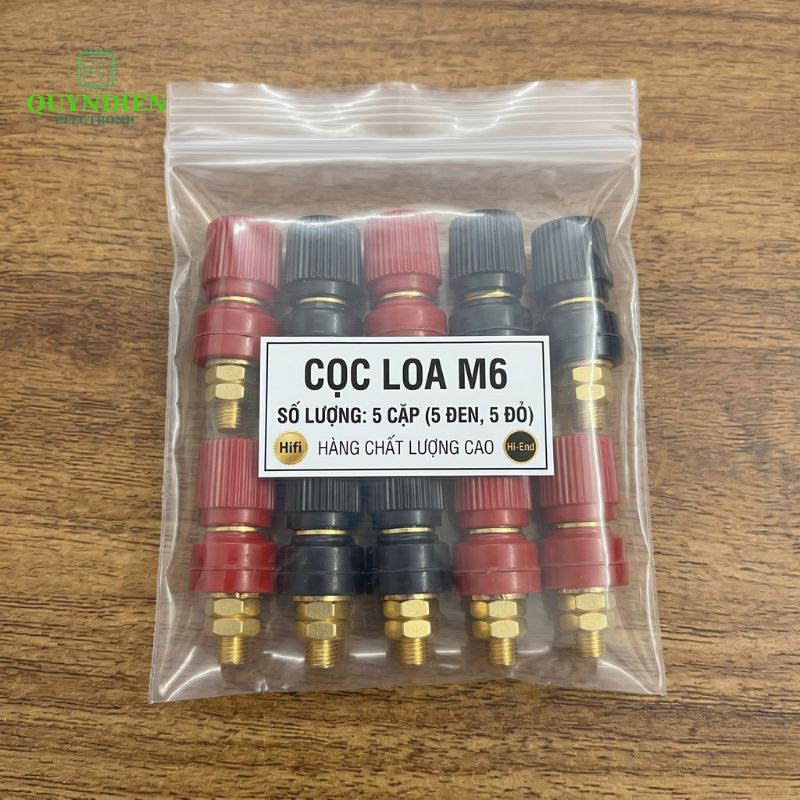 Cặp Jack loa JS333 M6 Cọc Đồng NẮP NHỰA Đỏ Đen trục 6mm