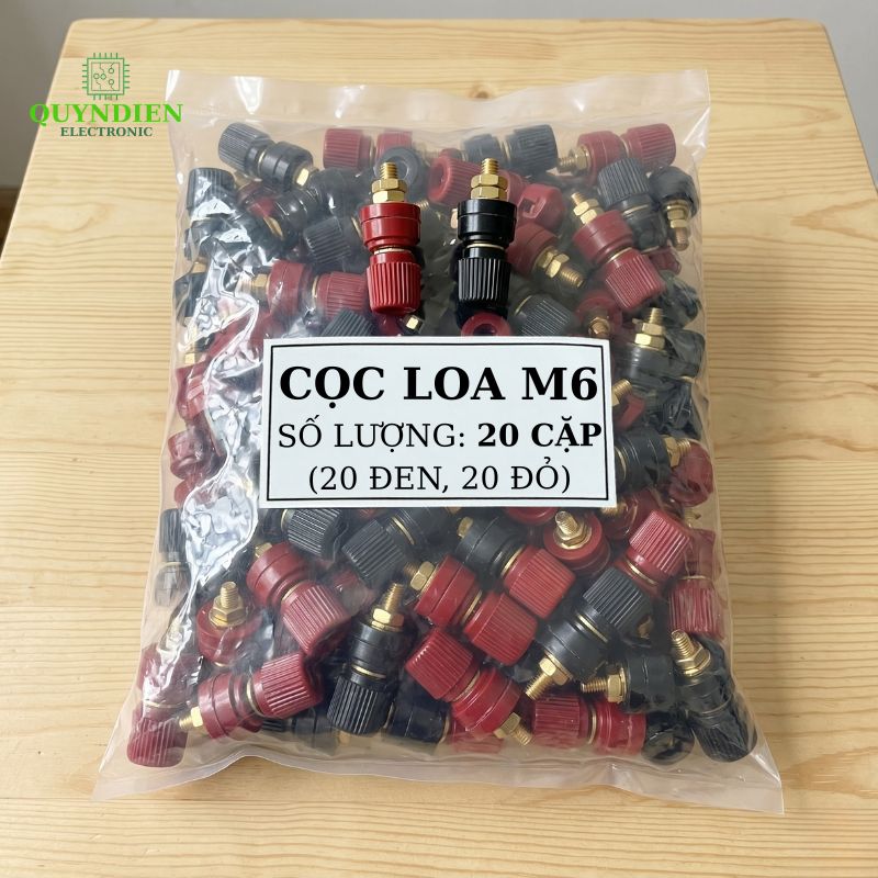 Cặp Jack loa JS333 M6 Cọc Đồng NẮP NHỰA Đỏ Đen trục 6mm