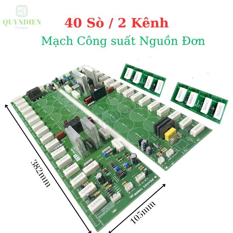 Mạch công suất nguồn đơn 40 sò 2 kênh, phíp gỗ FR1