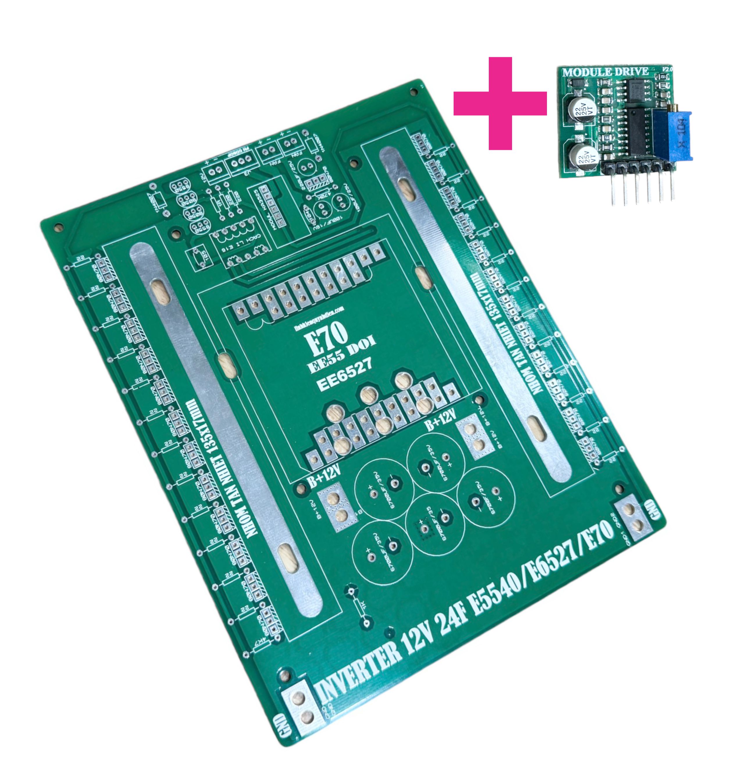 PCB Mạch Nguồn 24 FET Nhỏ E65/E70 Nằm DC ra AC – FET 80N70 IRF3205 75N75, PCB 2 Lớp Phíp Sợi Thủy Tinh, Kèm KA3525