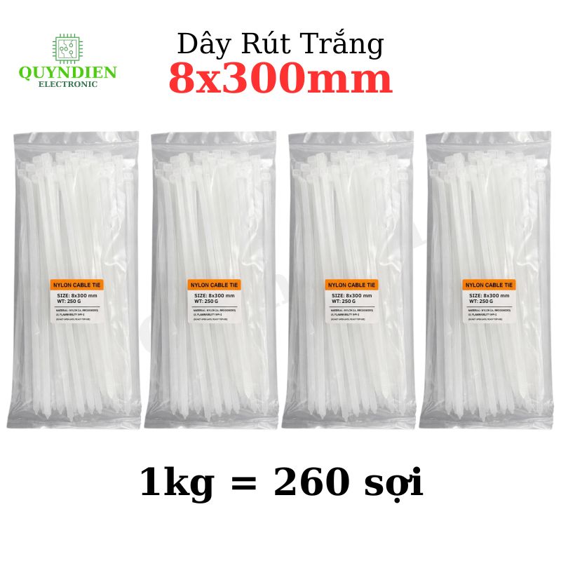 Dây Rút Nhựa 8x300mm Màu Trắng