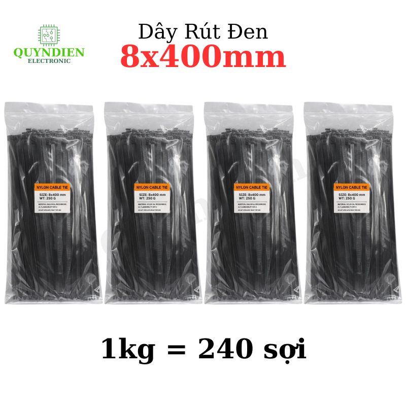 Dây Rút Nhựa 8x400mm Màu Đen