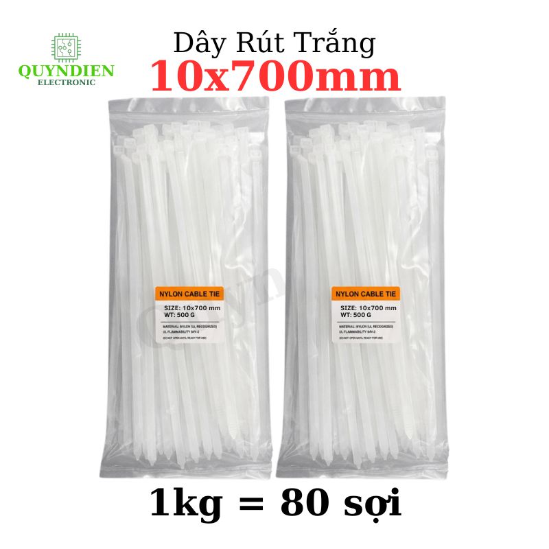 Dây Rút Nhựa 10x700mm Màu Trắng