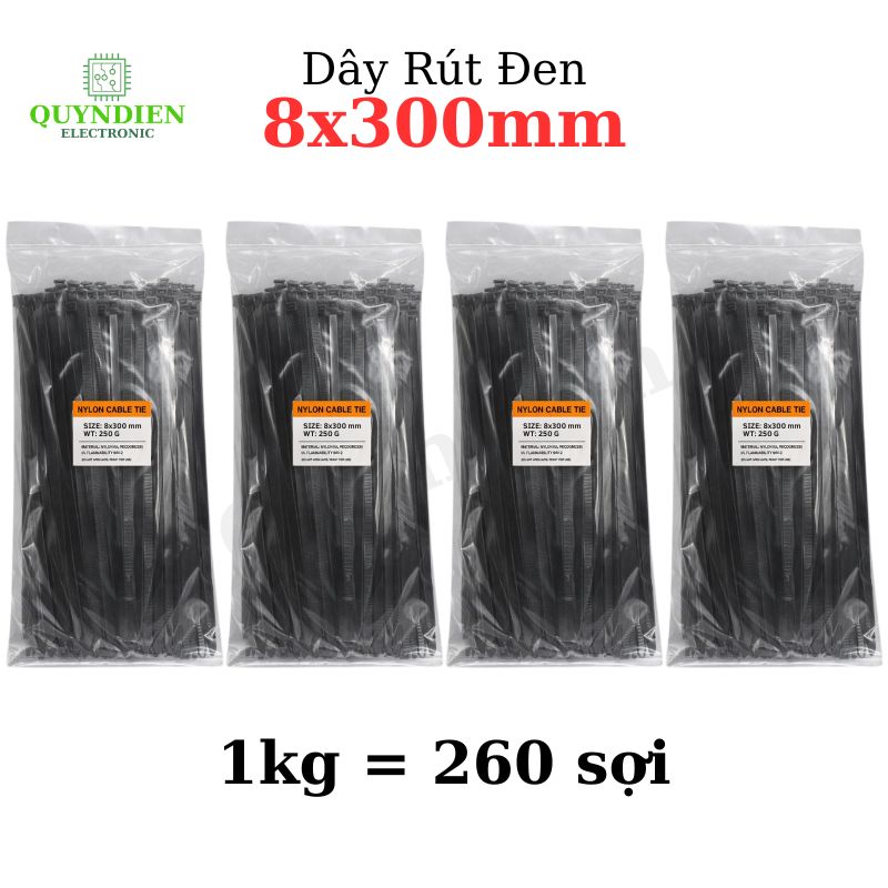 Dây Rút Nhựa 8x300mm Màu Đen
