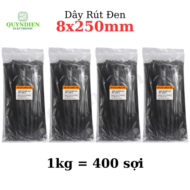 Dây Rút Nhựa 8x250mm Màu Đen