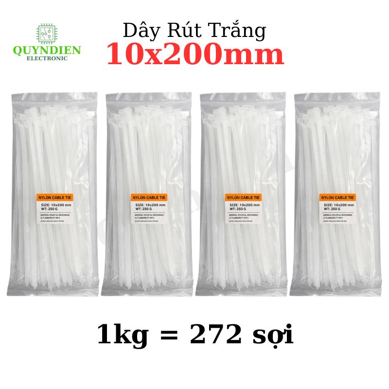 Dây Rút Nhựa 10x200mm Màu Trắng