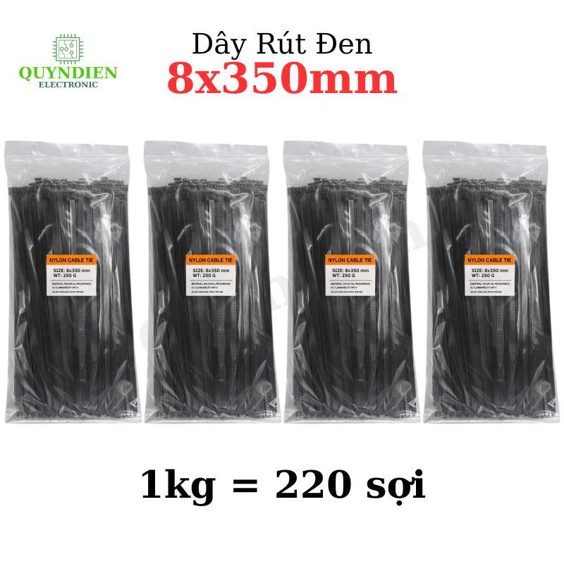 Dây Rút Nhựa 8x350mm Màu Đen