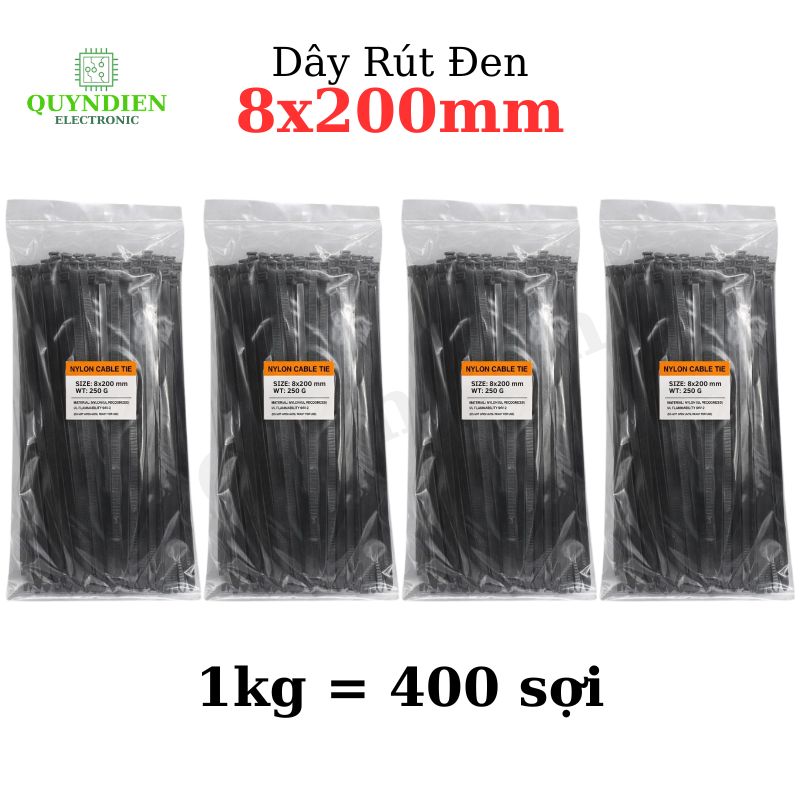 Dây Rút Nhựa 8x200mm Màu Đen