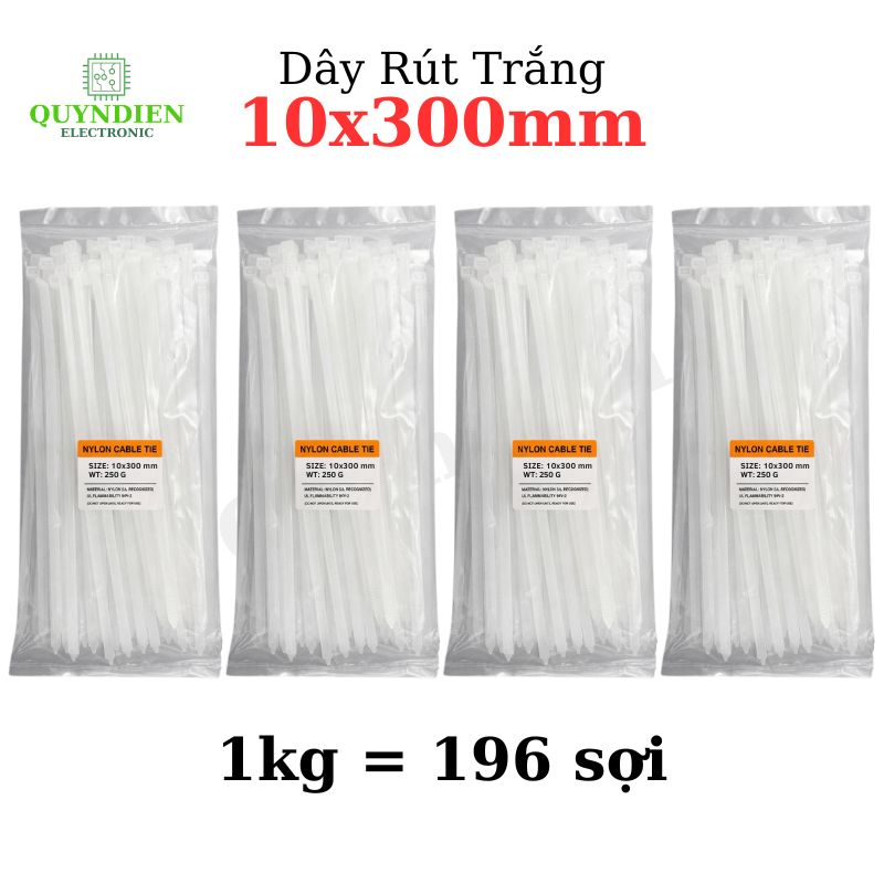 Dây Rút Nhựa 10x300mm Màu Trắng