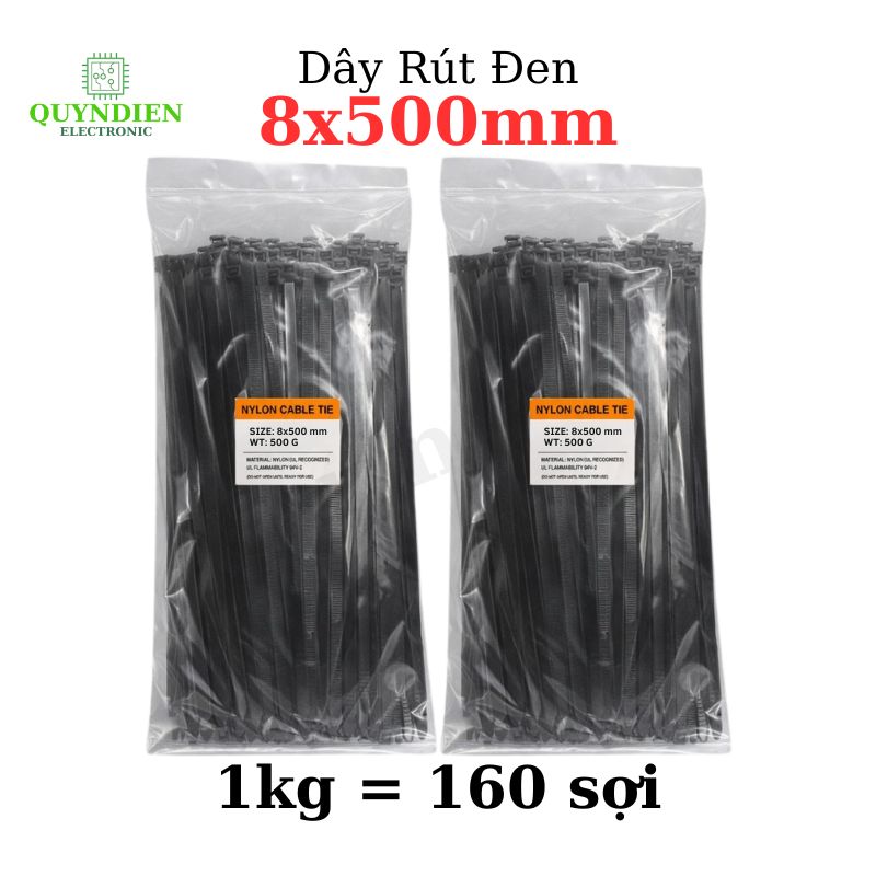 Dây Rút Nhựa 8x500mm Màu Đen