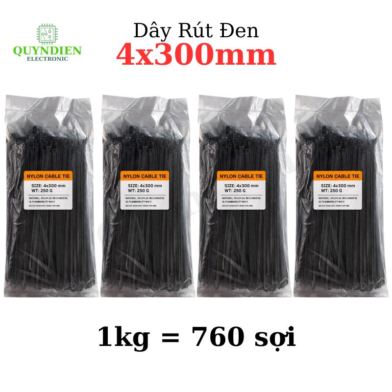 Dây Rút Nhựa 4x300mm Màu Đen