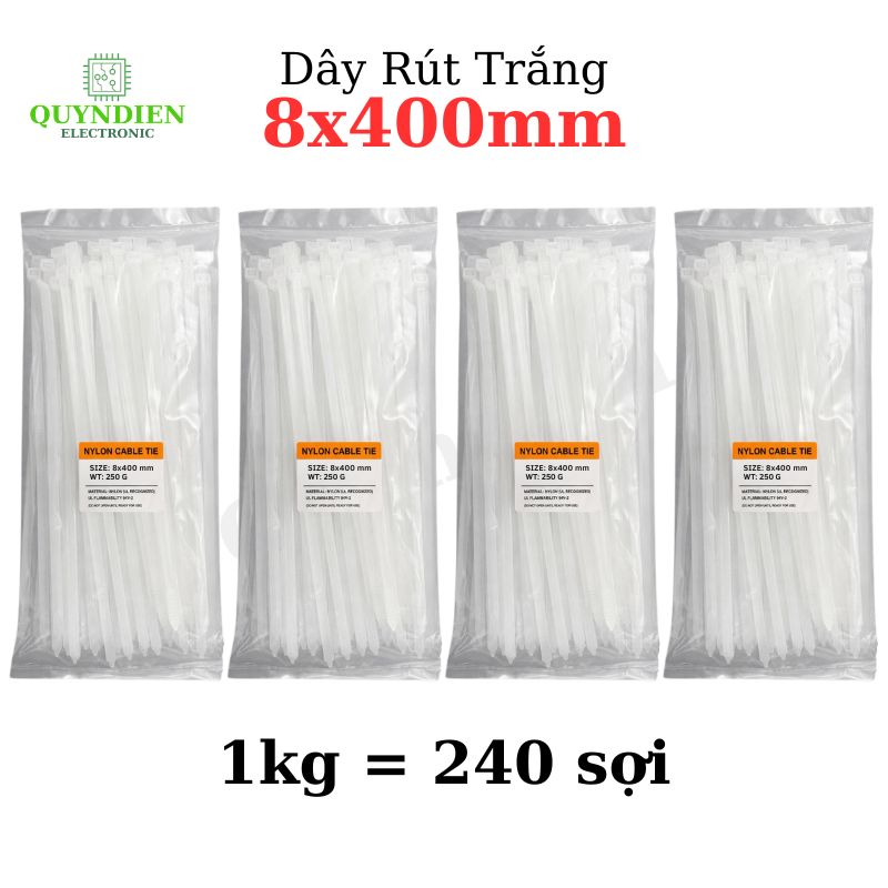 Dây Rút Nhựa 8x400mm Màu Trắng