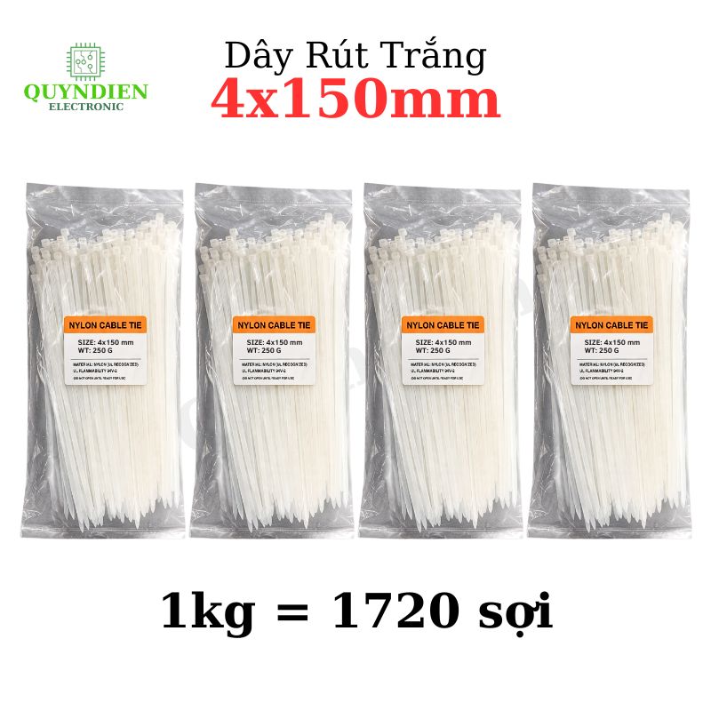 Dây Rút Nhựa 4x150mm Màu Trắng