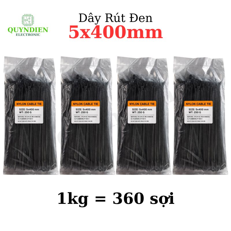 Dây Rút Nhựa 5x400mm Màu Đen