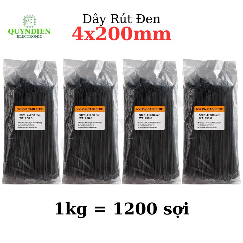 Dây Rút Nhựa 4x200mm Màu Đen