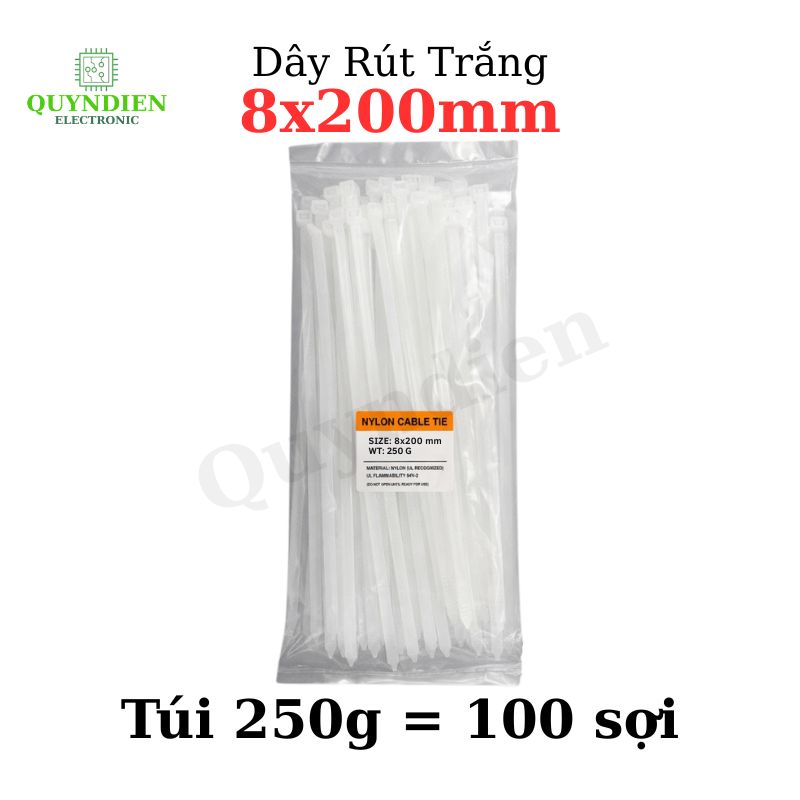 Dây Rút Nhựa 8x200mm Màu Trắng