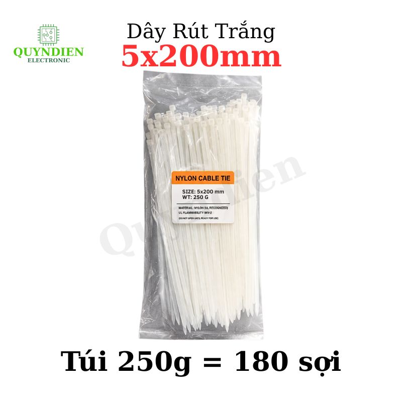 Dây Rút Nhựa 5x200mm Màu Trắng