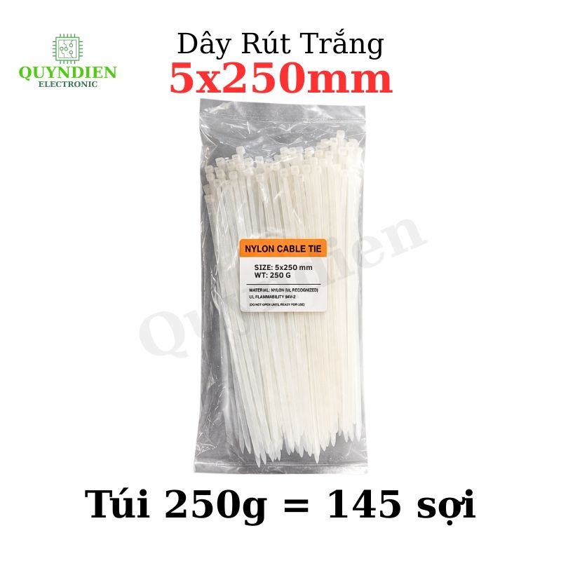 Dây Rút Nhựa 5x250mm Màu Trắng