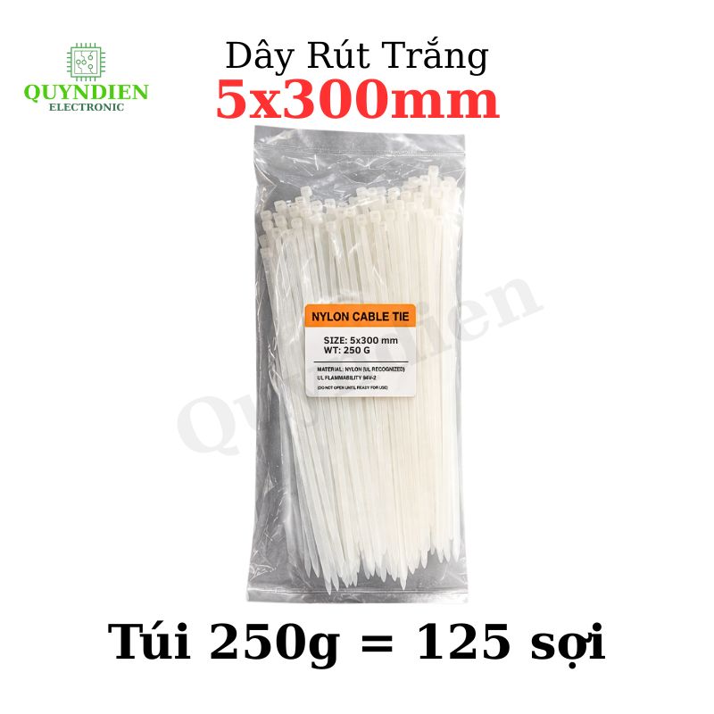 Dây Rút Nhựa 5x300mm Màu Trắng
