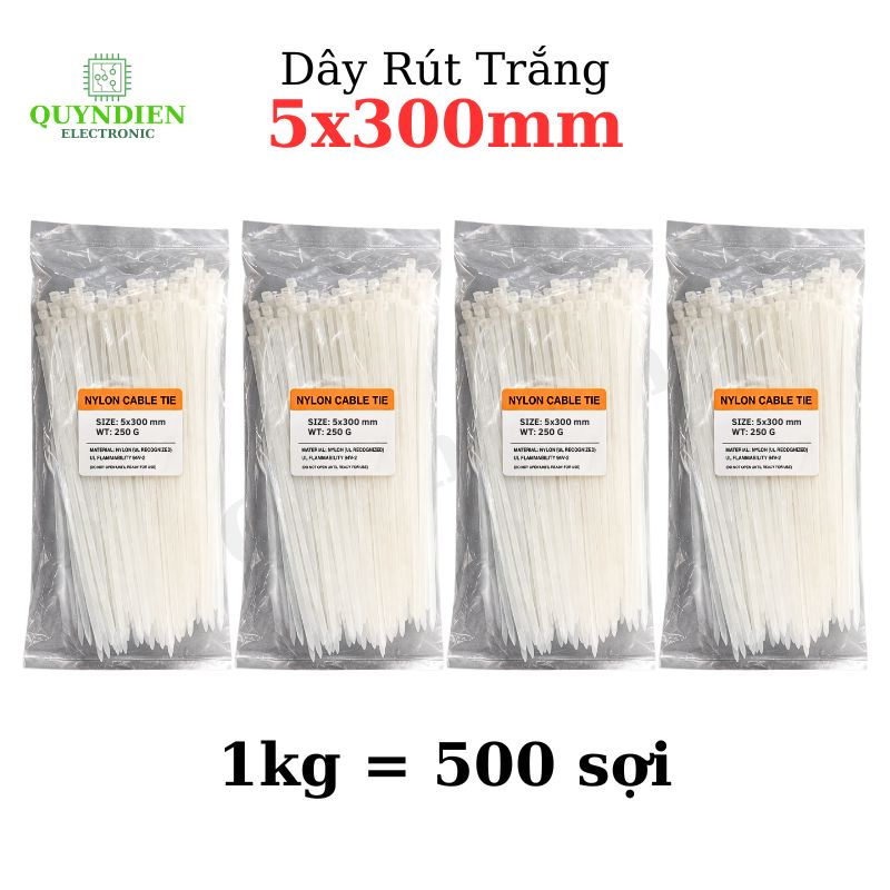 Dây Rút Nhựa 5x300mm Màu Trắng