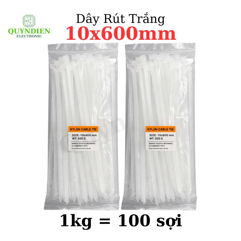 Dây Rút Nhựa 10x600mm Màu Trắng