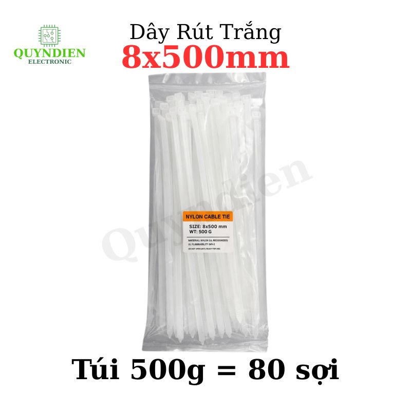 Dây Rút Nhựa 8x500mm Màu Trắng