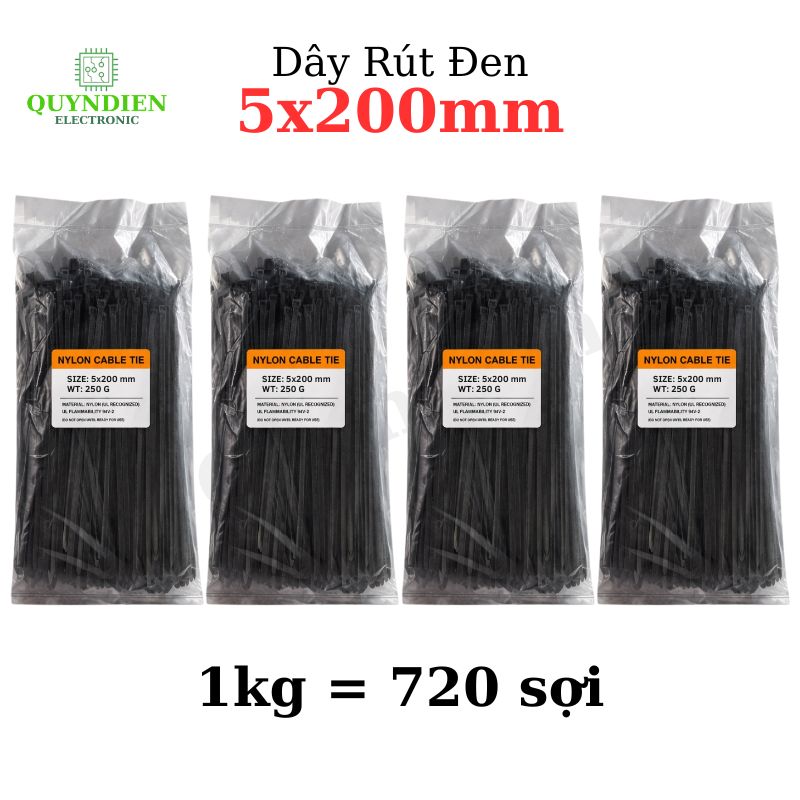 Dây Rút Nhựa 5x200mm Màu Đen