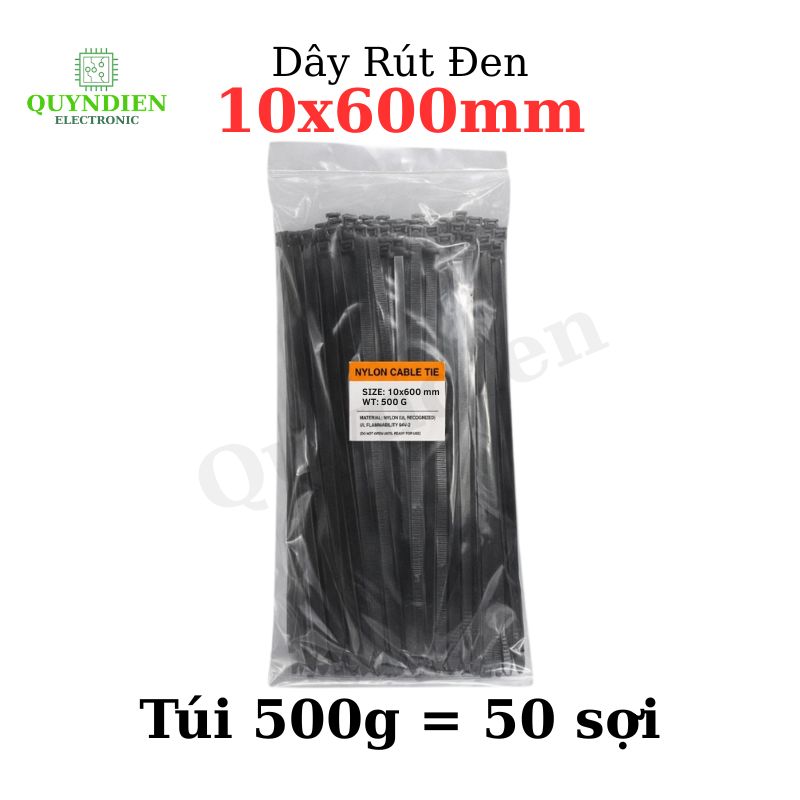 Dây Rút Nhựa 10x600mm Màu Đen