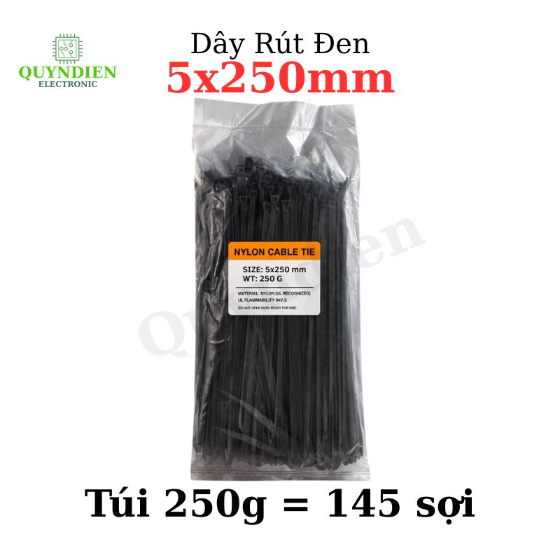 Dây Rút Nhựa 5x250mm Màu Đen