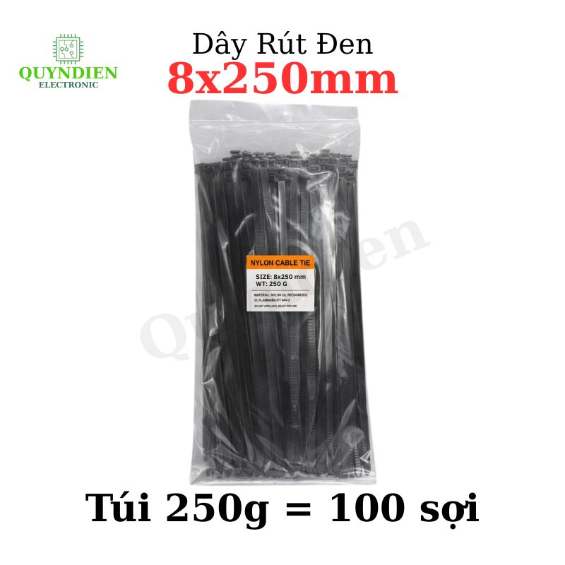 Dây Rút Nhựa 8x250mm Màu Đen