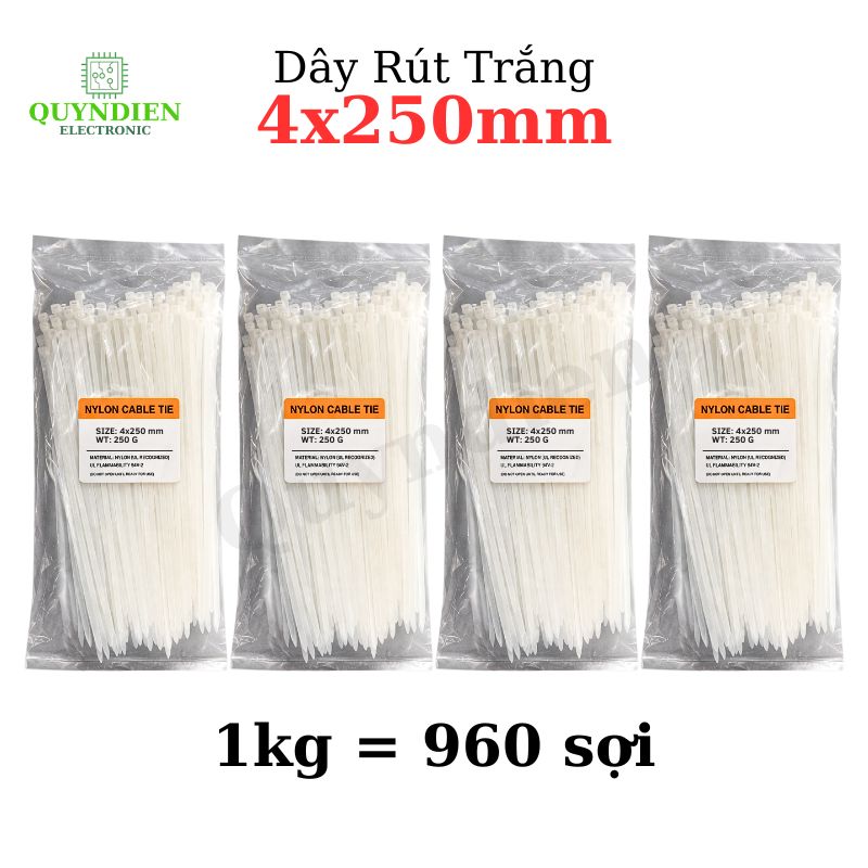 Dây Rút Nhựa 4x250mm Màu Trắng