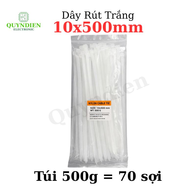 Dây Rút Nhựa 10x500mm Màu Trắng