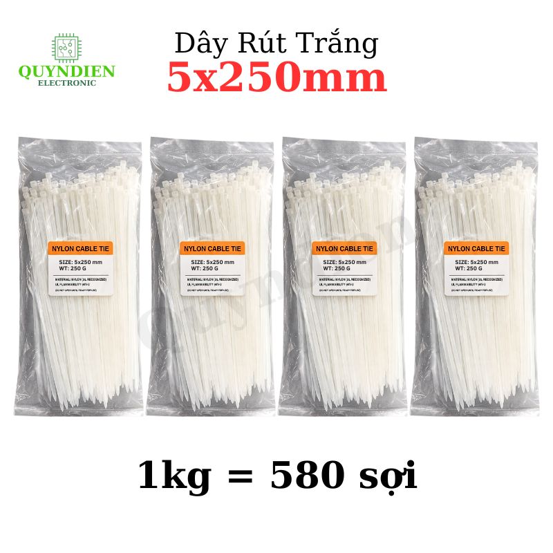 Dây Rút Nhựa 5x250mm Màu Trắng
